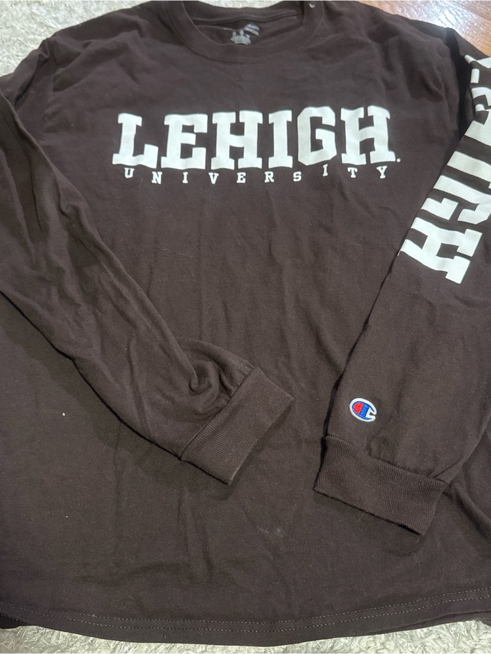 Champion Lehigh University Long Sleeve Tee - Dark Brown with White Logo